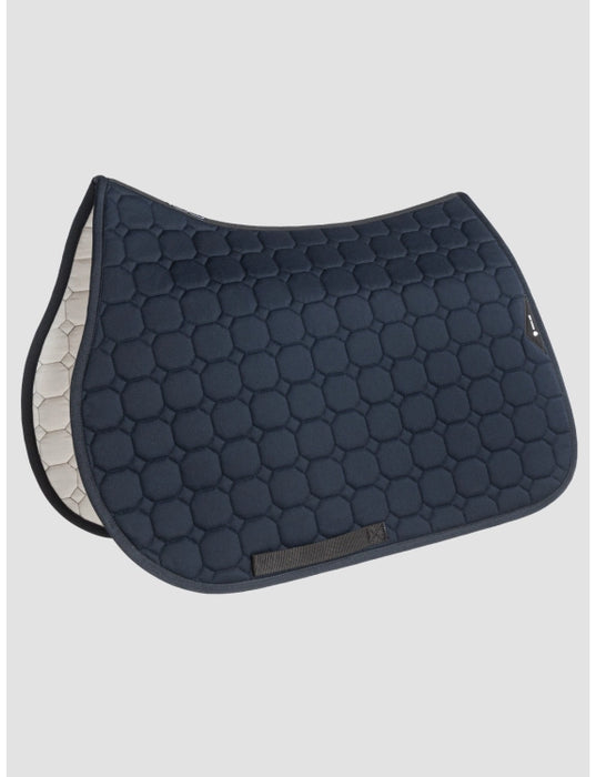Equiline Tapis de selle pour cheval, modèle CSO bleu marine Octogon. Motif élegant. respirant et amortissant.