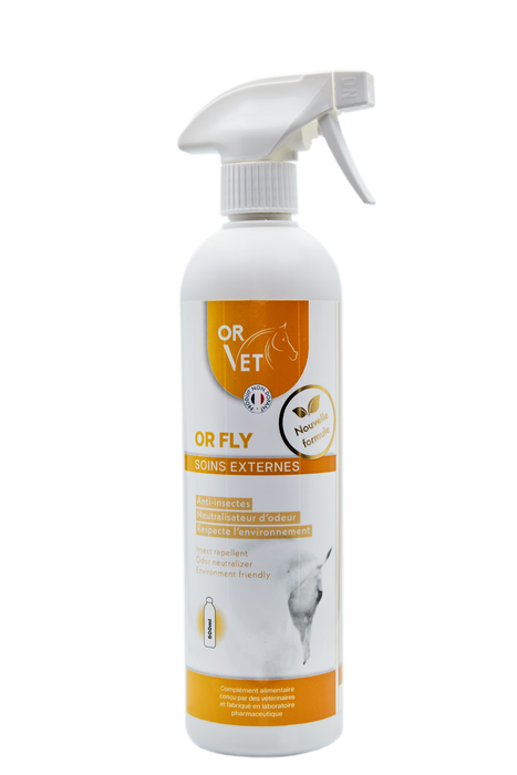 Spray répulsif anti insectes et mouche pour chevaux de la marque Or Vet. Or Fy est naturel et efficace. Vendu par Fouilhoux Fontainebleau