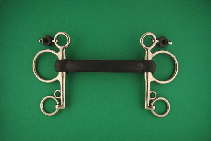 Mors pelham inox droit caoutchouc rigide