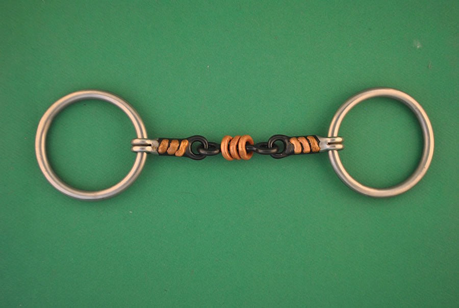 Mors simple canon fer + cuivre à double brisure anneaux cuivre