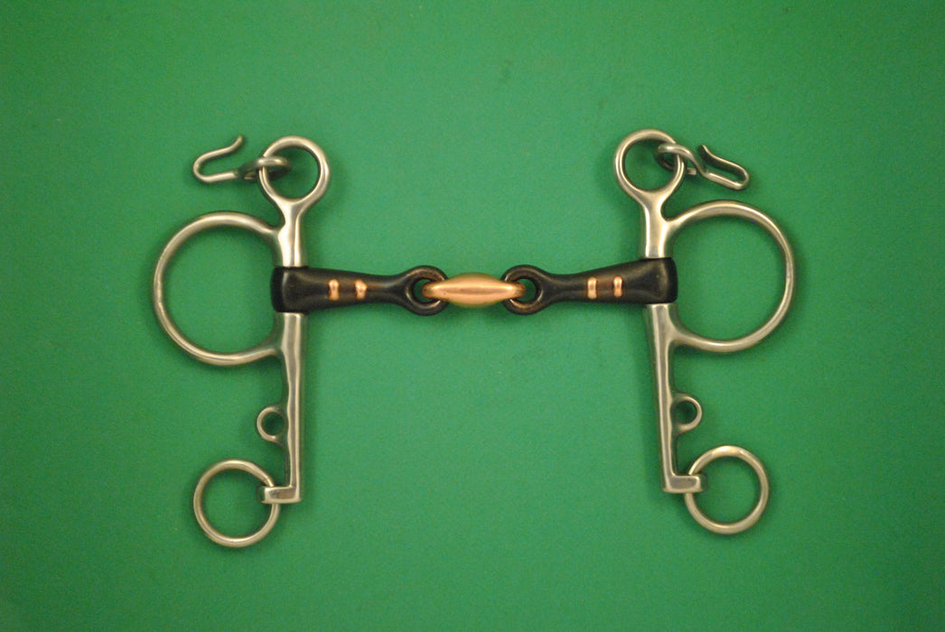 Mors pelham double brisure acier noir avec crans en cuivre