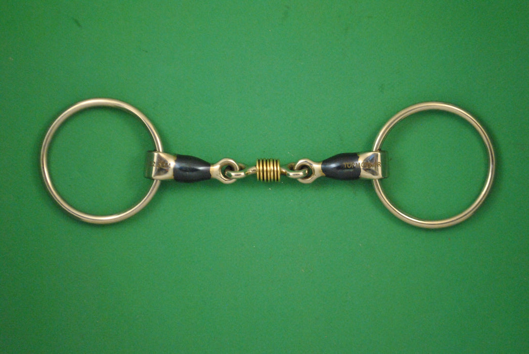 Mors filet en acier bleu a double brisure rondelles laiton