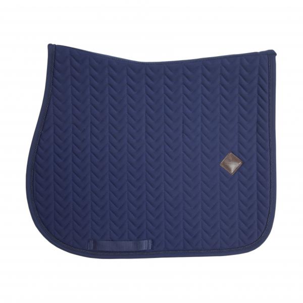 KENTUCKY - Tapis de selle Fishbone pour chevaux, modèle obsacle, couleur bleu marine. Matelassage très chic. Anti frottement et respirant.