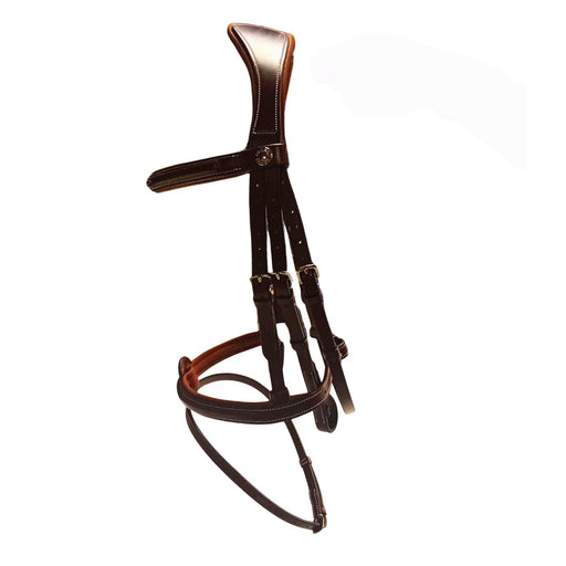 nouveau bridon Fouilhoux pour chevaux en cuir italien et tannage végétal. Nosebande en option. vendu avec ses rênes en caoutchouc.