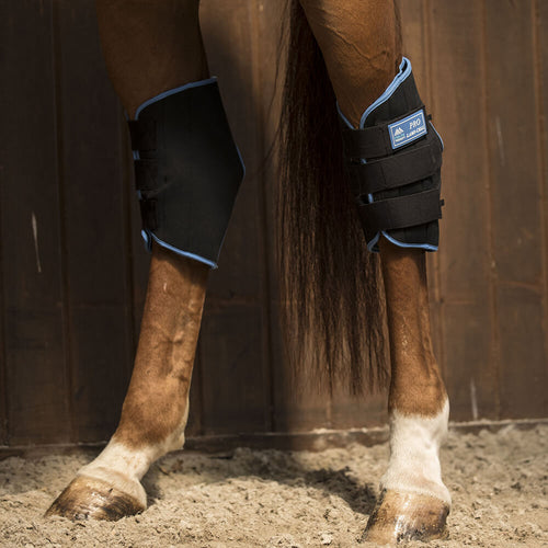 Gûetres de froid cheval, packs gel refroidissant Lami Cell. Protège jarret. Vendu par Fouilhoux Fontainebleau. Facile à fixer
