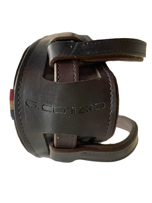 Vue de dessus du filet GBS signé Grégory Cottard. En cuir, et made in France. Idéali pour les chevaux sensibles de la tête. 