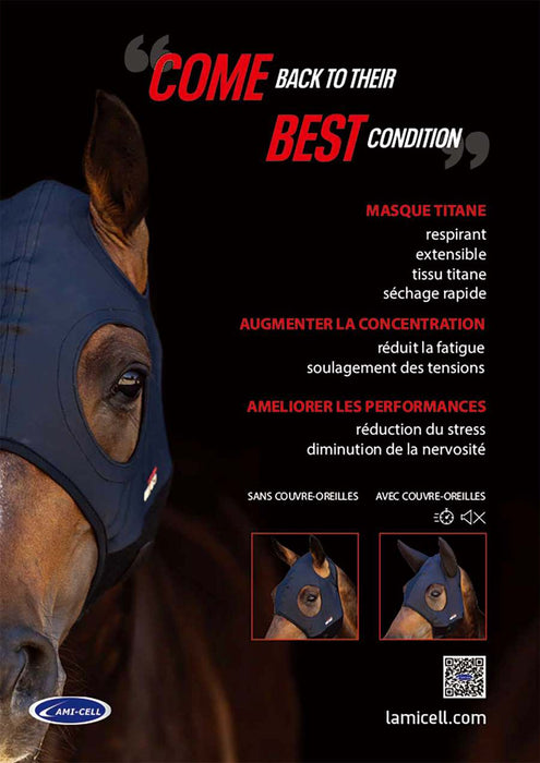 Masque bonnet Come Best de Lami-Cell. En titane, pour chevaux stressés en compétition. Vendu par Fouilhoux Fontainebleau