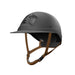 Casque d'équitation armet Flex on pour cavalier. Visiière mixte. Model noir mat, jugulaire marron. Vendu par fouilhoux fontainebleau