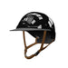 Casque d'équitation armet Flex on pour cavalier. Visière mixte. model noir shine , jugulaire marron. Vendu par fouilhoux fontainebleau