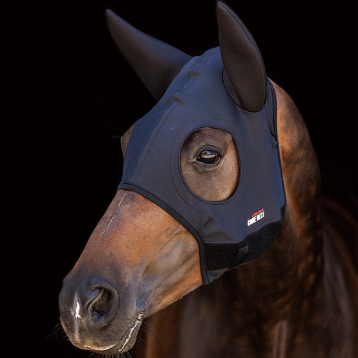Bonnet anti stress cheval de Lamicell, Titanium avec oreille. Modèle masque COME BEST pour cheval stressé